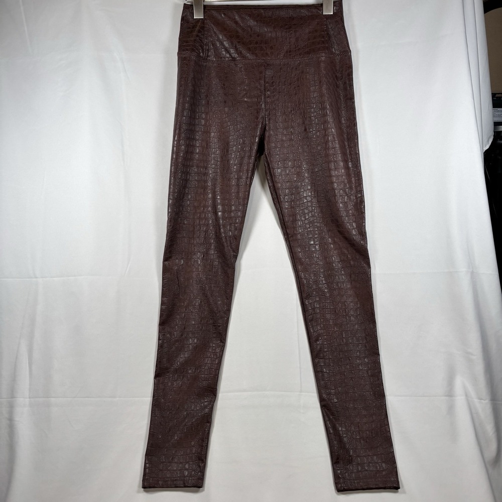 7 For‎ All Mankind 7FAM Faux Leather Crocodile Embossed Pants Sz Small Brown